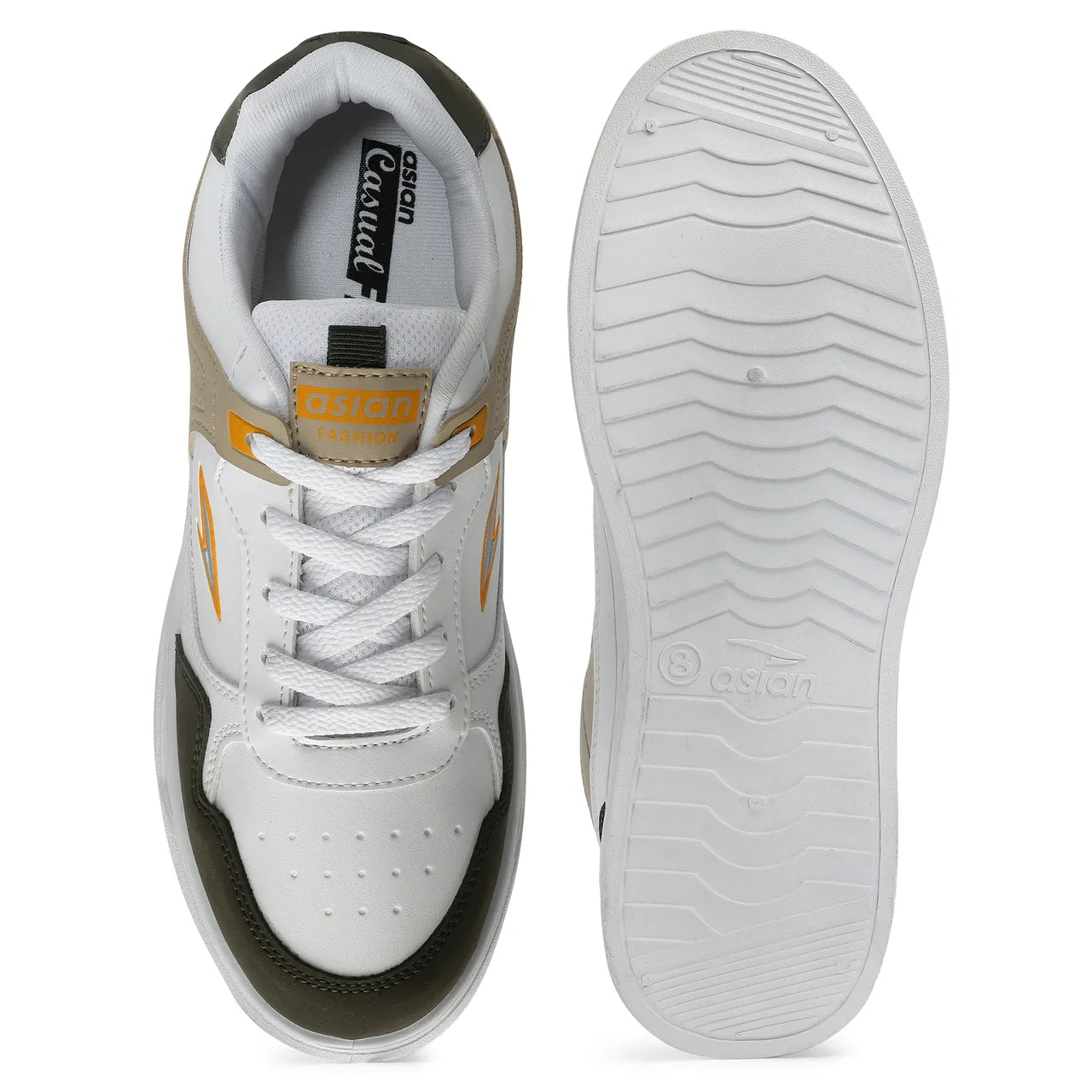 Asian Boston-01 Men Sneakers White-Mehandi-Beige