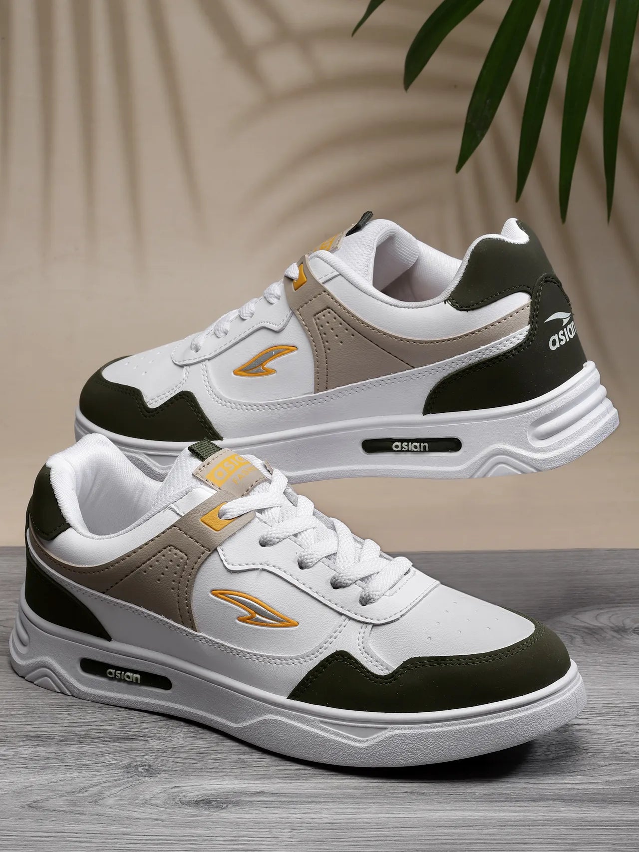 Asian Boston-01 Men Sneakers White-Mehandi-Beige