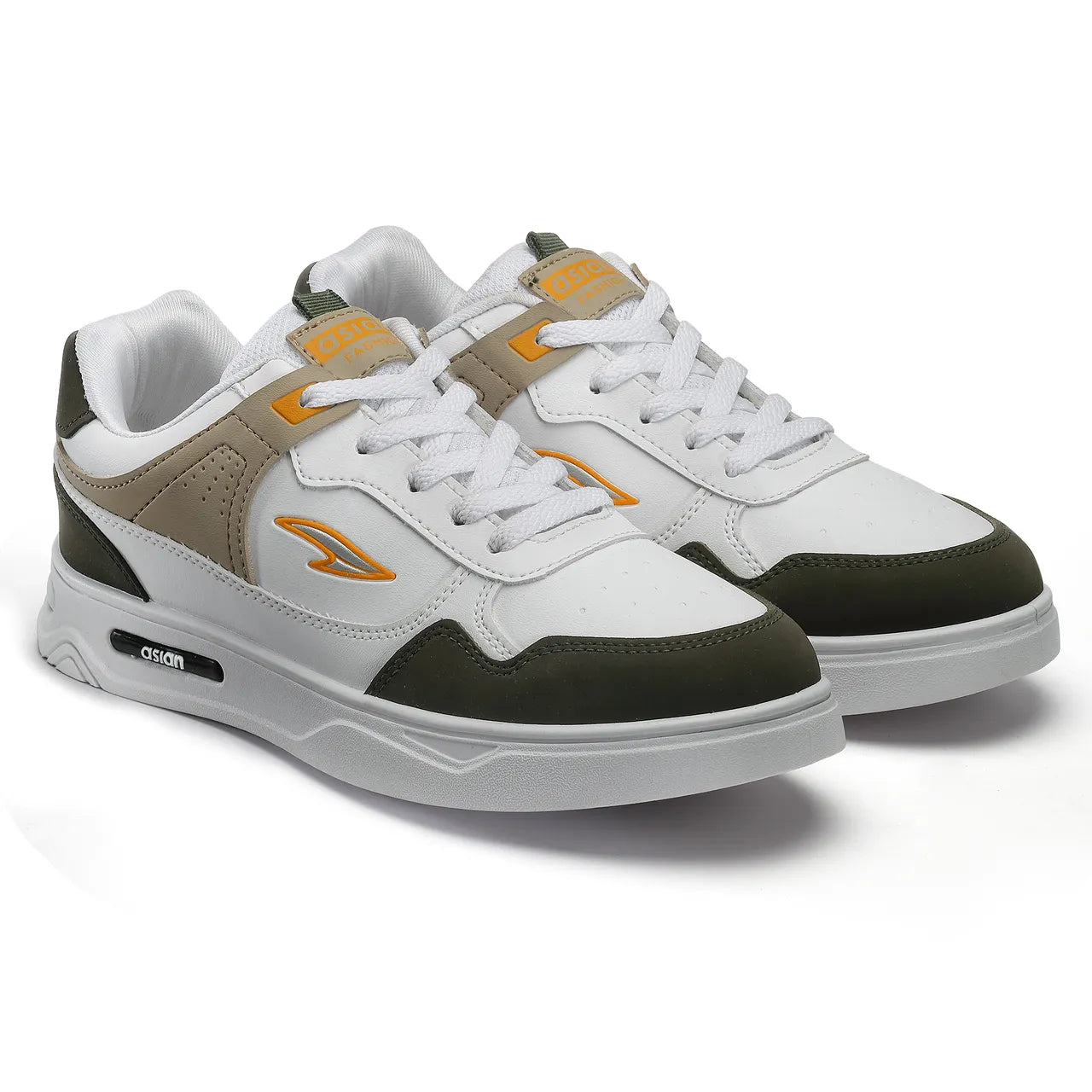Asian Boston-01 Men Sneakers White-Mehandi-Beige